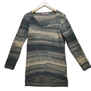 Elsamanda Womens Tunic Sweater Medium Gray Chunky Knit V-Neck Pullover Classic